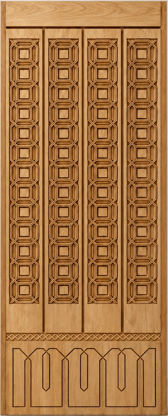 Carved timber door and panel system fabricated in 1983 for H.H. Sheikh Zayed