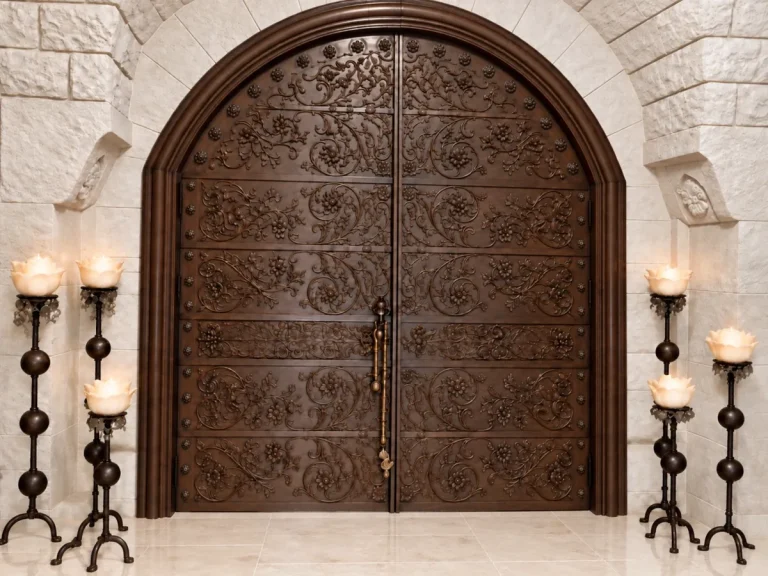 Villa B, Lebanon — carved entrance door